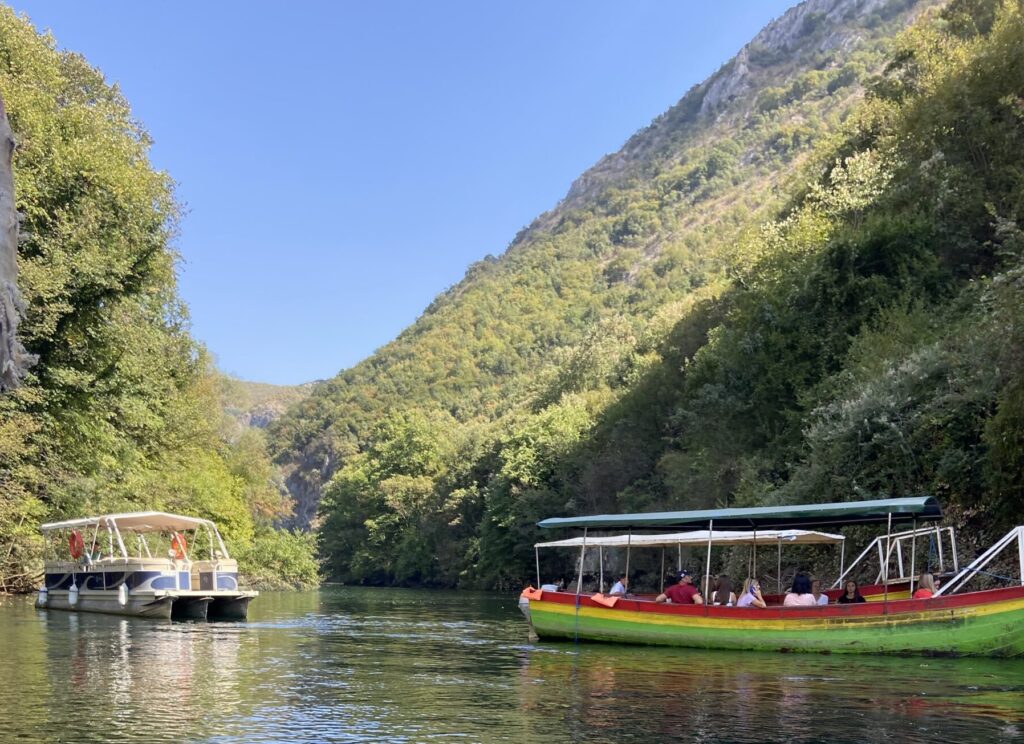 Boat tours in Matka Canyon, end of trail.