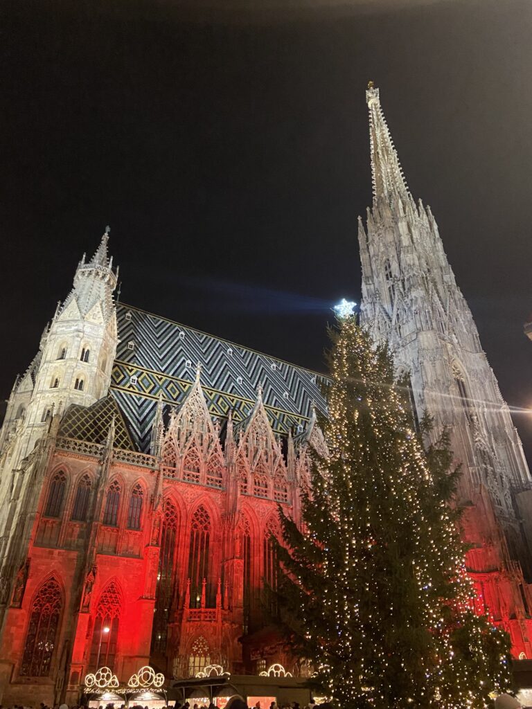 Stephen's Cathedral lit up at night