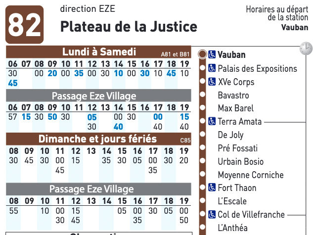 How to get to Eze by bus timetable 